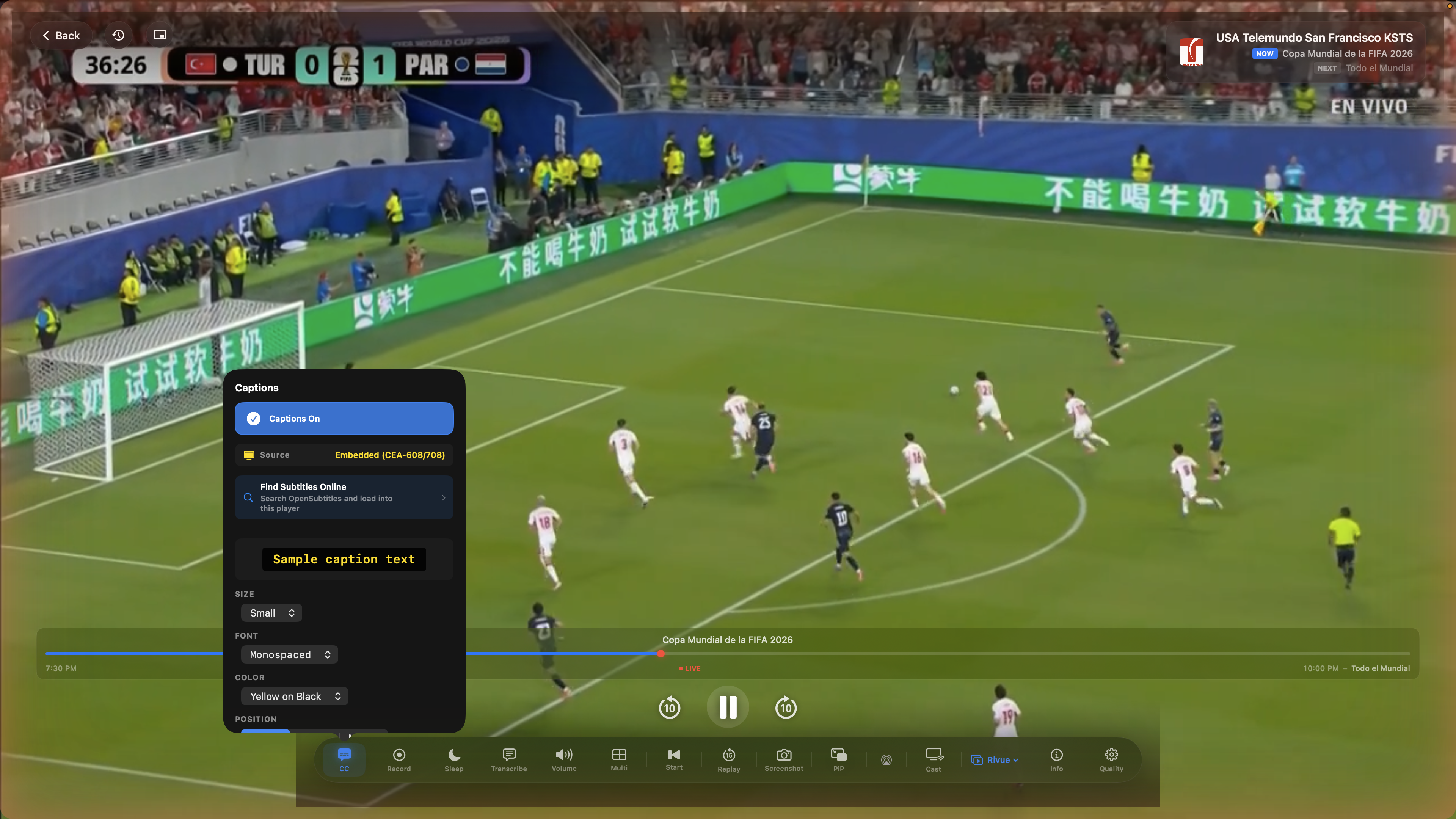 Rivue live captions — on-device CEA-608/708 captions with live translation