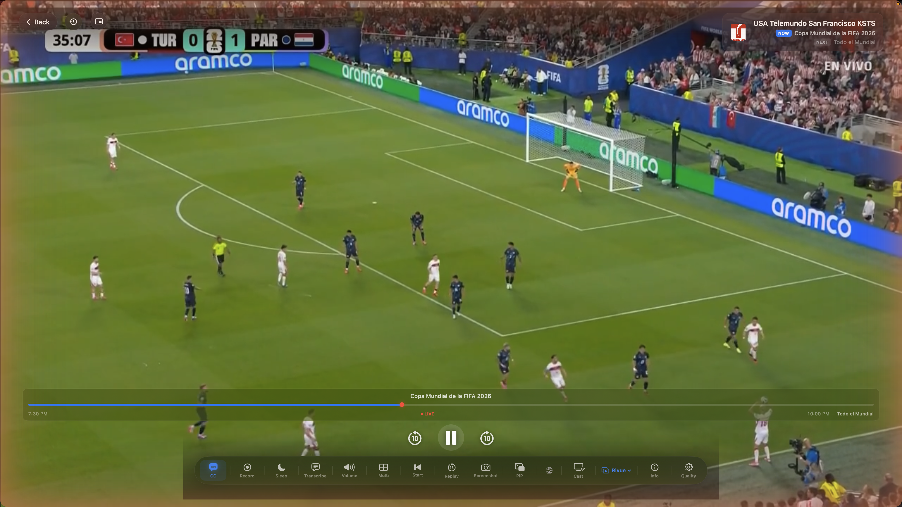 Rivue live player — full-screen live sports in an Apple-native player